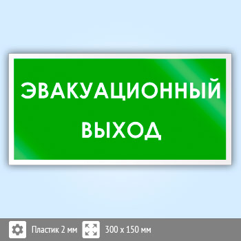 Знак «Эвакуационный выход», B43 (пластик, 300х150 мм)